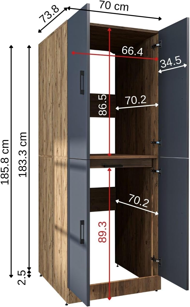 ROOMART Armadietto Lavatrice Dora per Asciugatrice e Lavatrice Porte & Tavola Estensibile (Antracite Rovere)