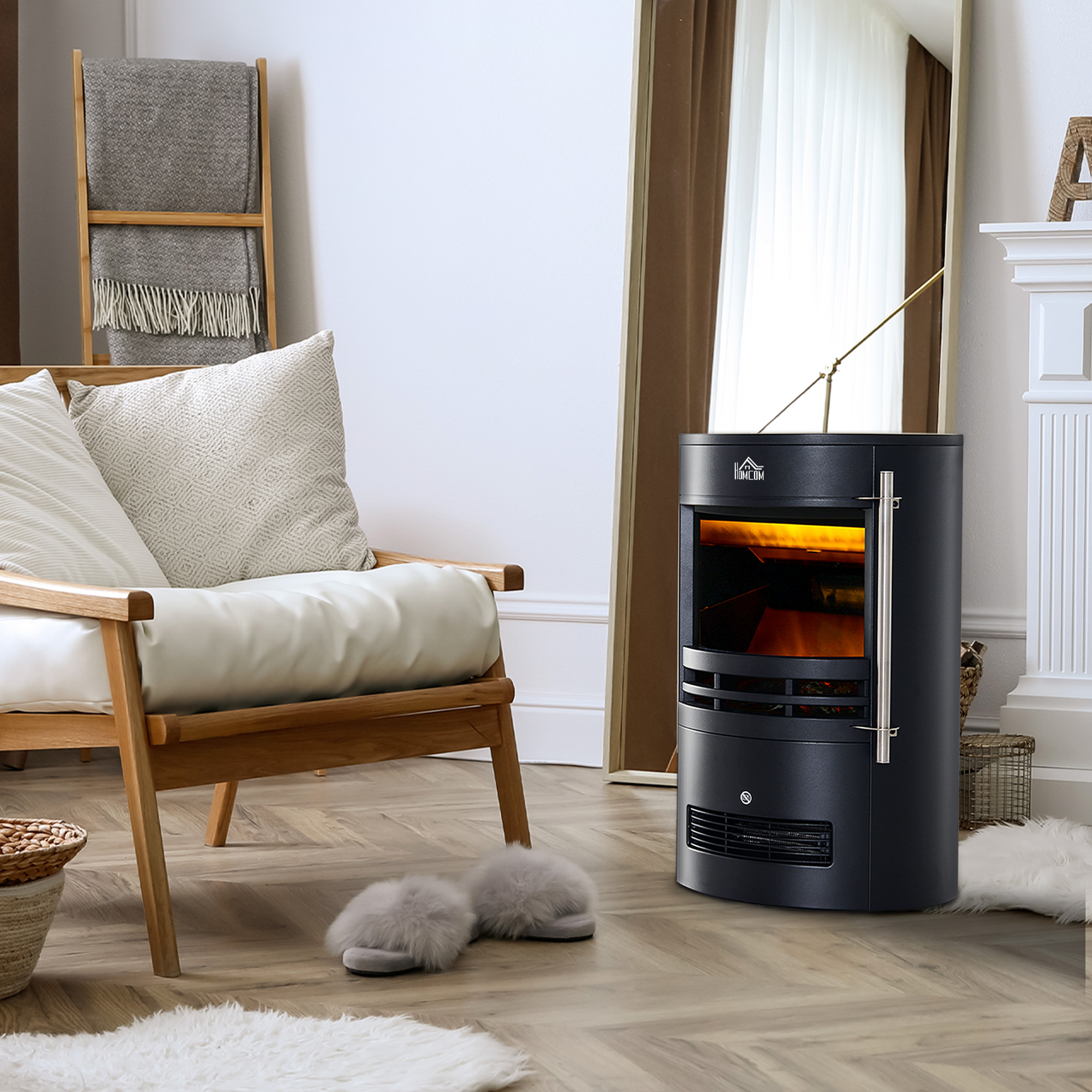 HOMCOM LED Elektrische kachel met vlameffect wandkachel vrijstaande haard haardkachel 900 / 1800 W