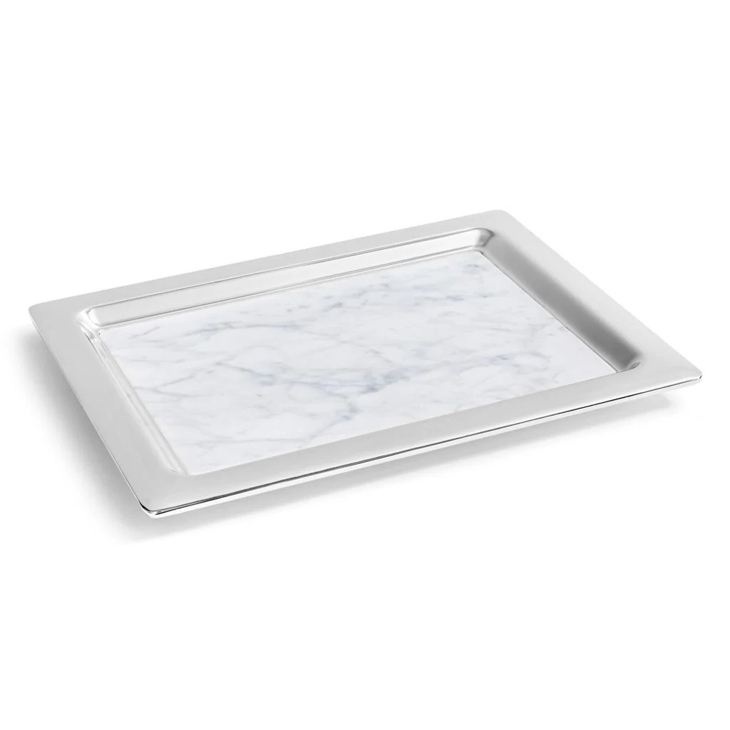 Dual Marble Tray, Carrara - Silver