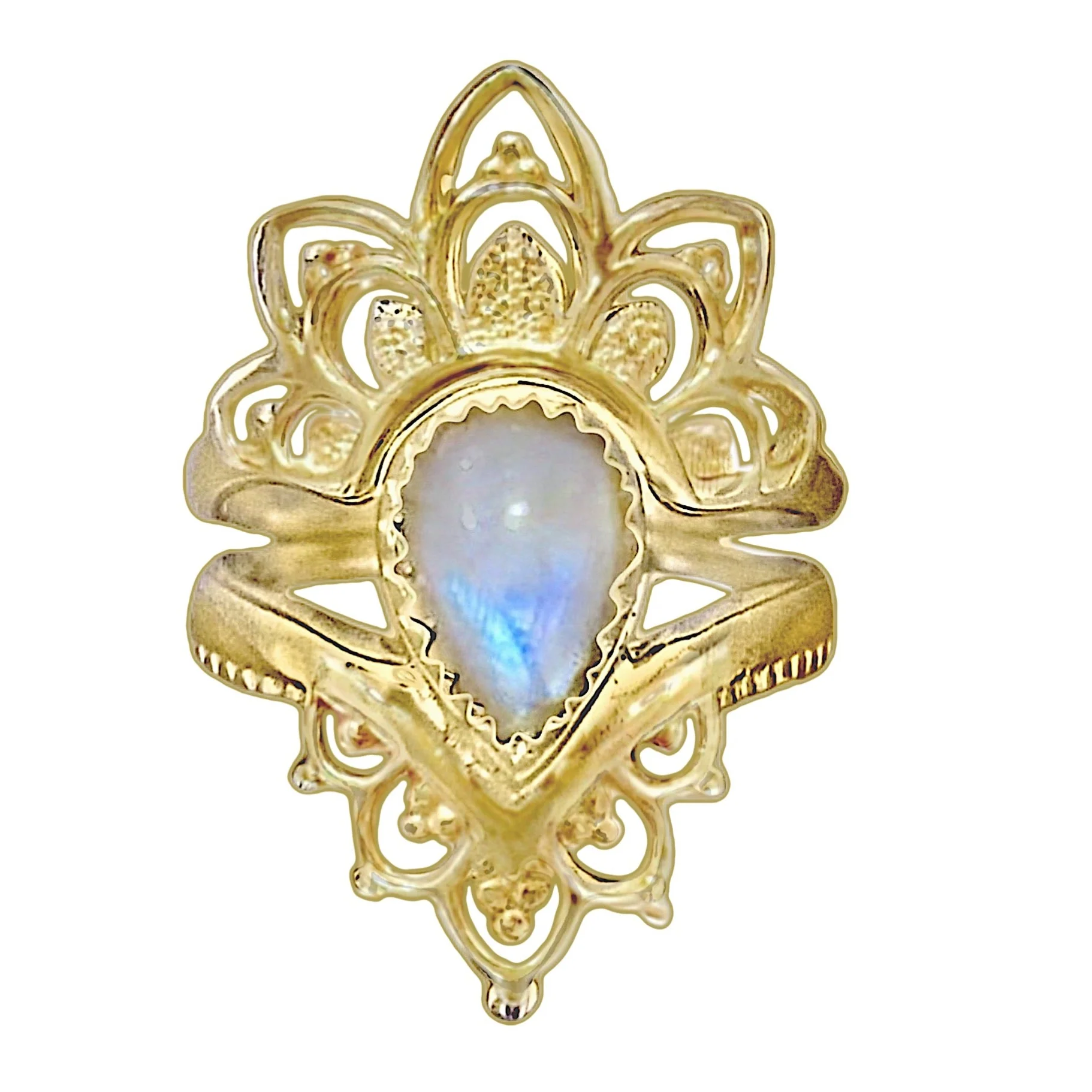 Gold Moonstone Ring Set- Gold Vermeil Daisly Boho Moonstone Ring