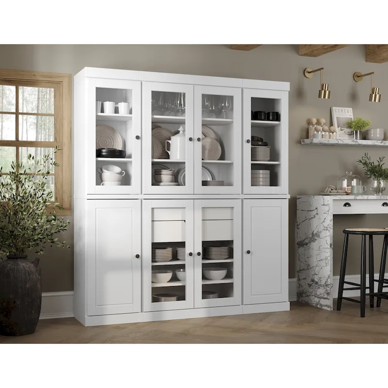 100% Solid Wood Kitchen China Pantry Buffet with Glass or Solid Wood Doors and 2-Drawer Kit by Palace Imports - 65 x 71.5