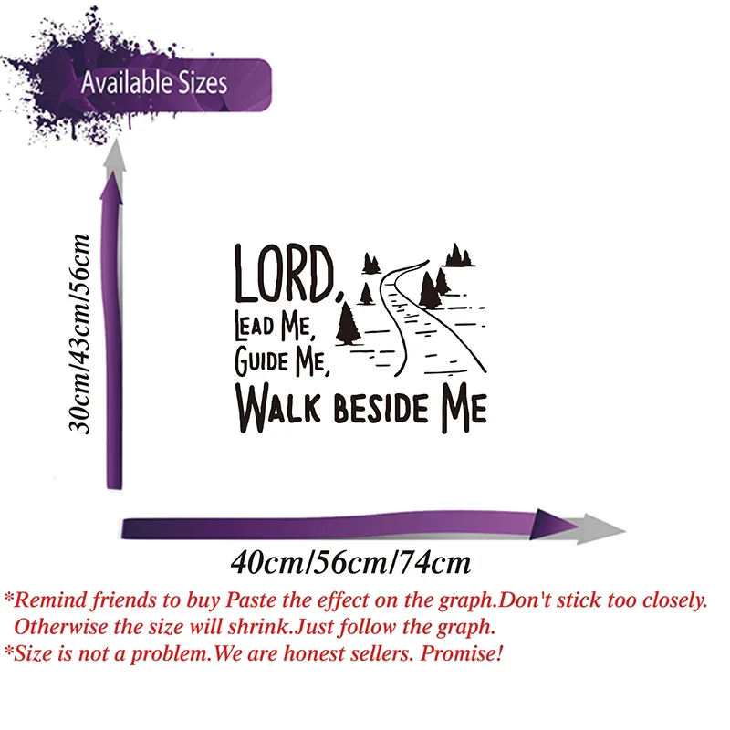 Lord Lead me Guide me Walk Beside me Wall Sticker | Christian Bible Scripture Art | Gift for her | Decor for Bedroom Bathroom Kitchen Living Room