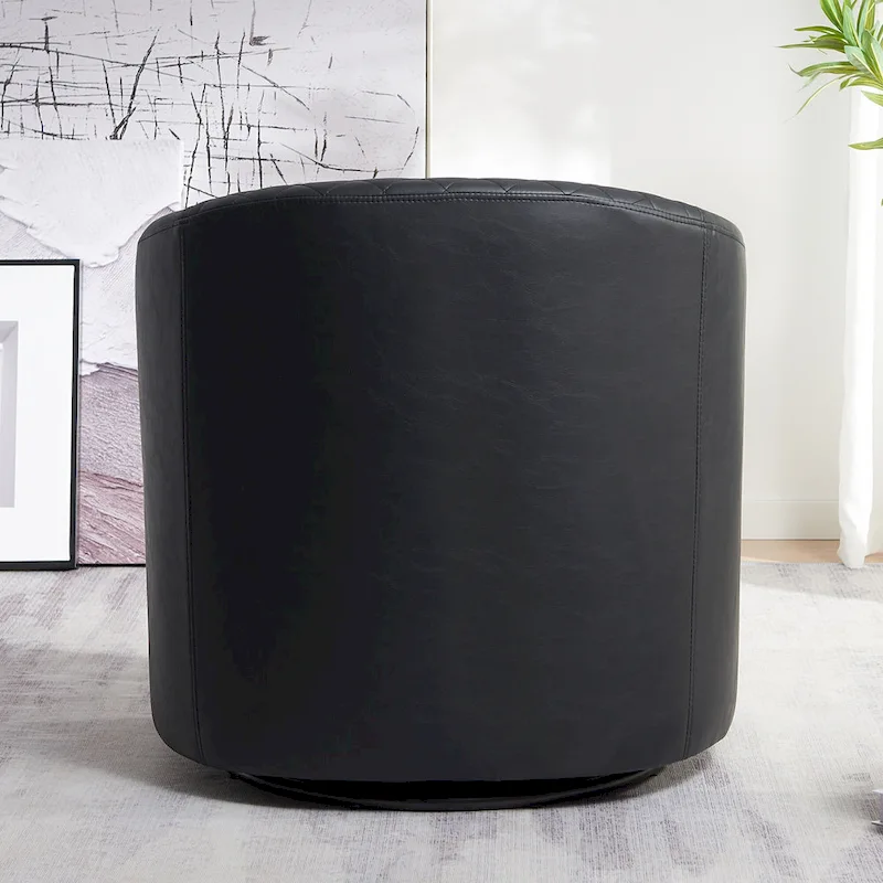 KINWELL 29 Wide Tufted PU Leather Swivel Barrel Chair