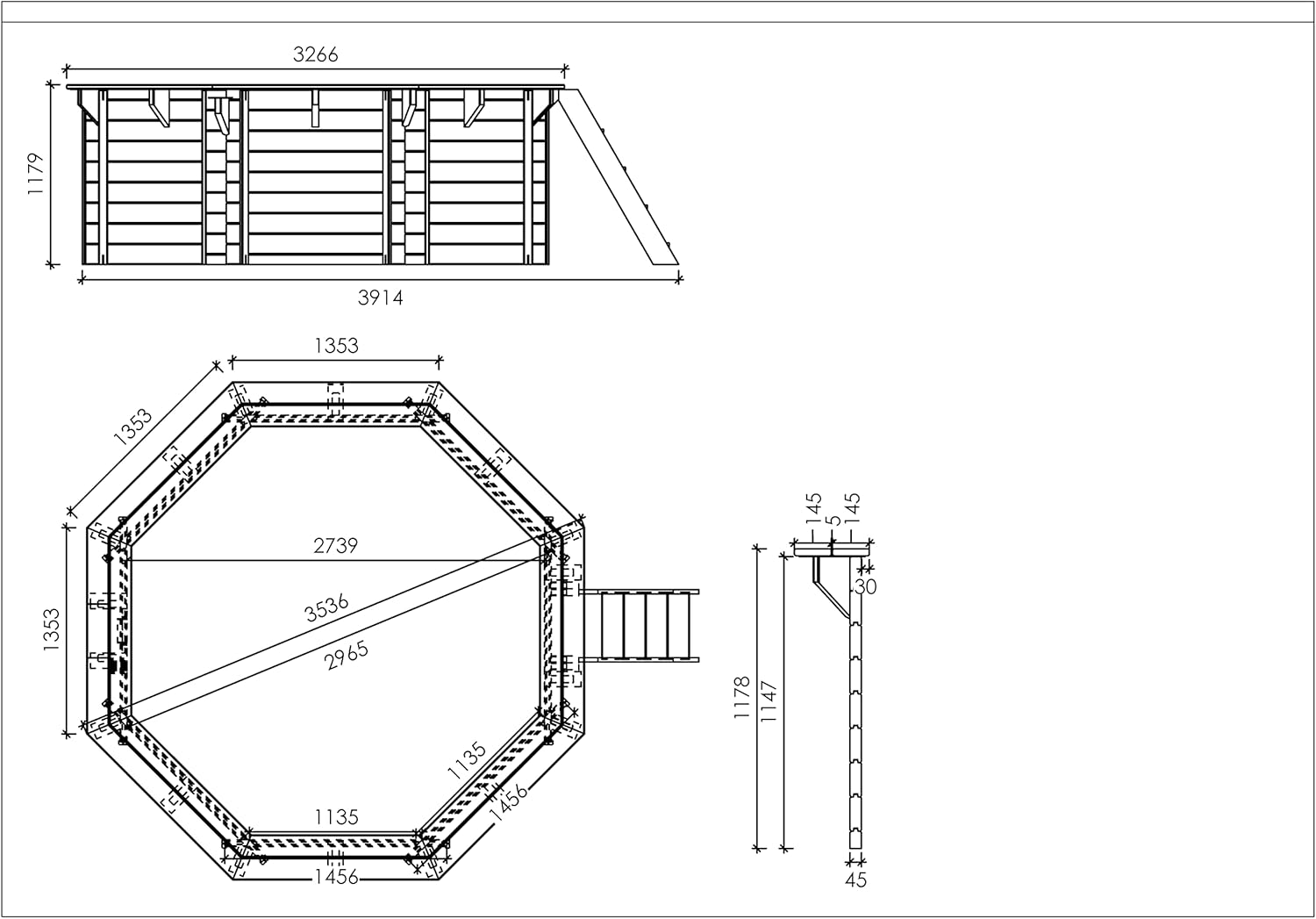 Paradies Pool® Holzpool Kalea Einzelbecken, Edelstahlleiter Tiefbecken, Folie Sand mit 0,8mm Stärke, Achteck-Pool, 354 x 118 (Ø x H), Menge: 1 Stück
