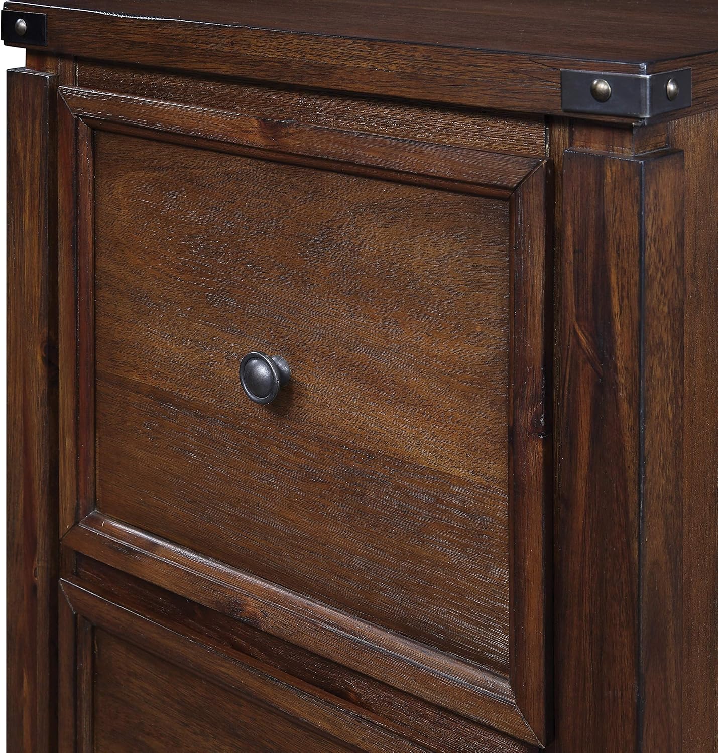OSP Home Furnishings Baton Rouge 2 Drawer File Cabinet with Rustic Design and Metal Accents, Brushed Walnut