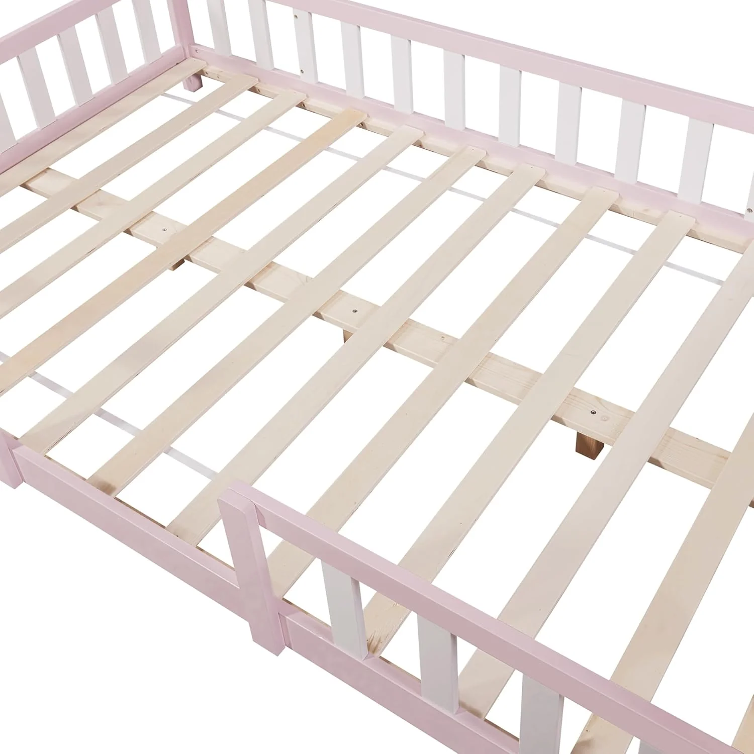 [en.casa] Letto per bambini Sisimiut a capanna 80 x 160 cm con protezione anticaduta letto in legno per bambini letto a terra rete a doghe in legno di pino Bianco opaco