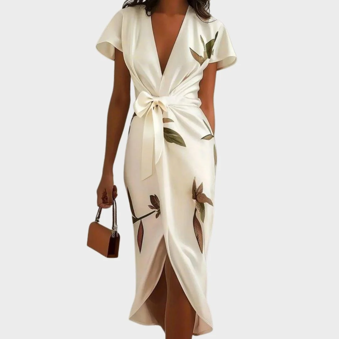 Womena??s Floral Wrap Midi Dress Elegant Versatile Style