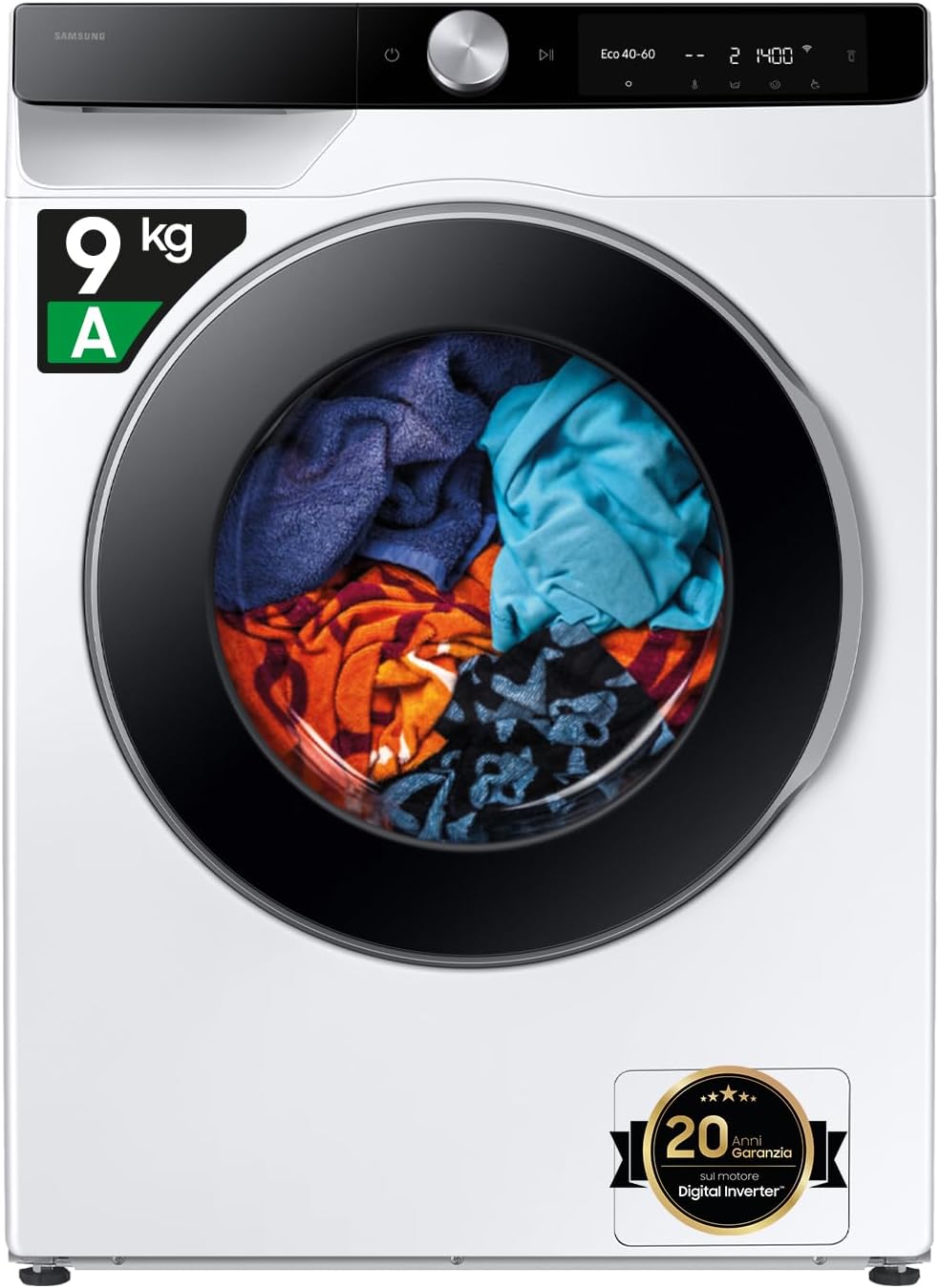 Samsung Washing machine Slim AI Control WW90DG6G94LK/U3 Freestanding, 9 kg, Wifi, Ecodosator, AI Energy Mode, Front load, Body: White, Porthole and Panel: Black, 59.5l x 85h x 46.5p cm