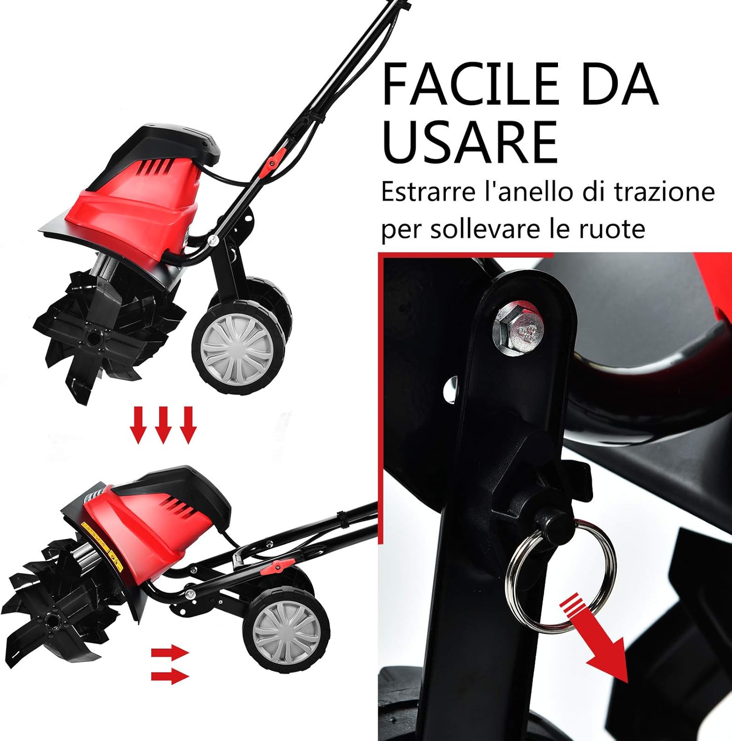 RELAX4LIFE Motozappa Elettrica 1200W/1500W, Zappa a Motore Elettrica 4/6 Lame, Velocità 365/400 rpm, Profondità di Lavoro 22 CM, Larghezza 35/43 CM (1200W)