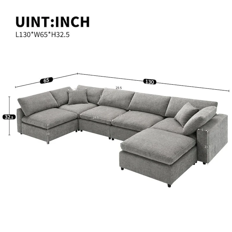 U Shaped Convertible Sectional Sofa with Ottoman
