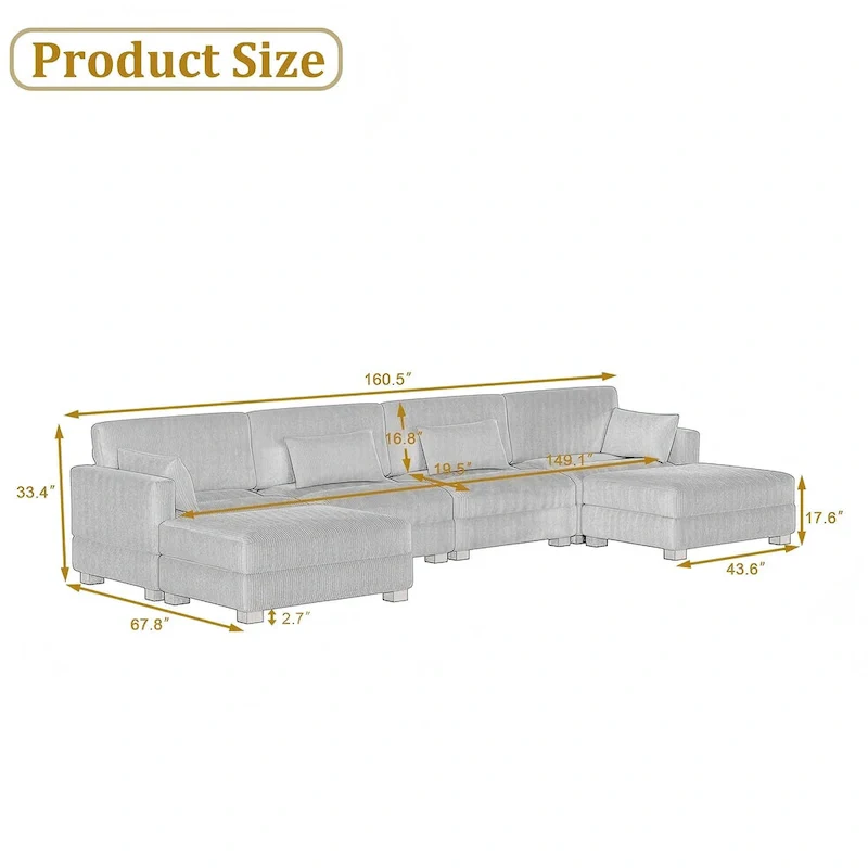 6-Piece U Shaped Couch Modular Sectional Sofa with Ottoman