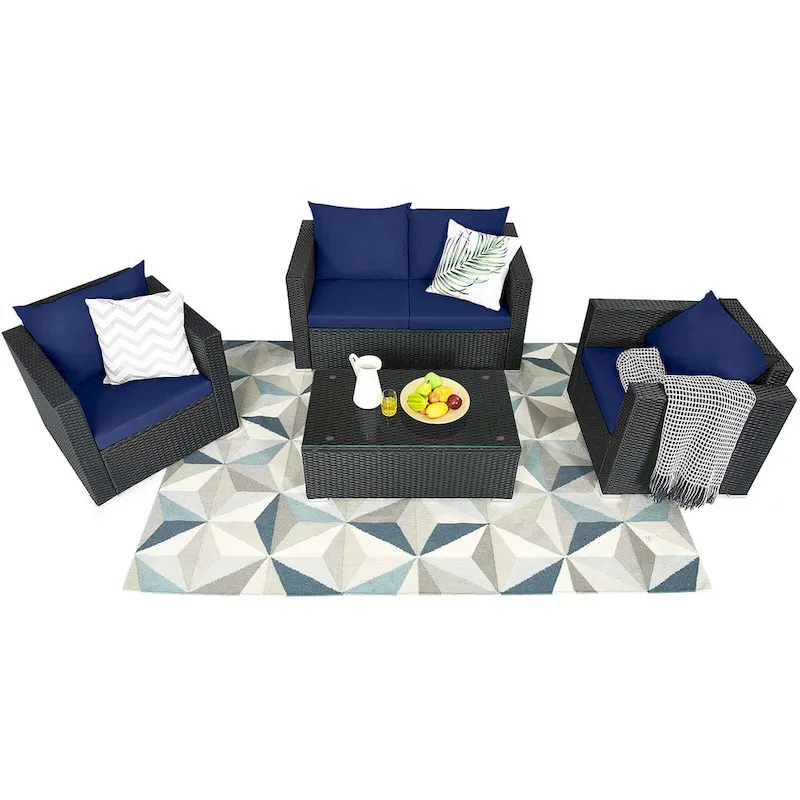 Costway 4 PCS Patio Rattan Furniture Set Cushioned Sofa Chair Coffee - See Description