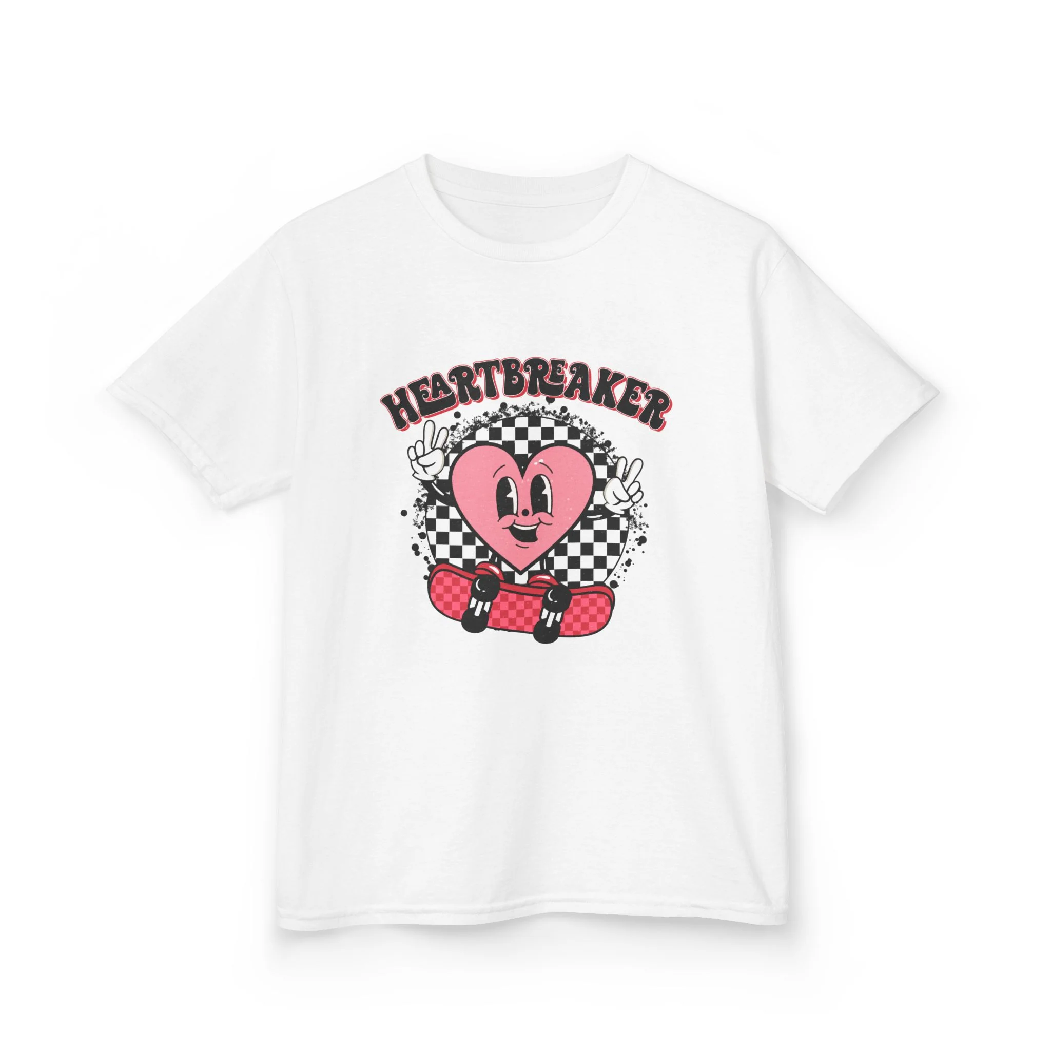 Heartbreaker Skateboard Kids Tee | Pink Heart Checkerboard