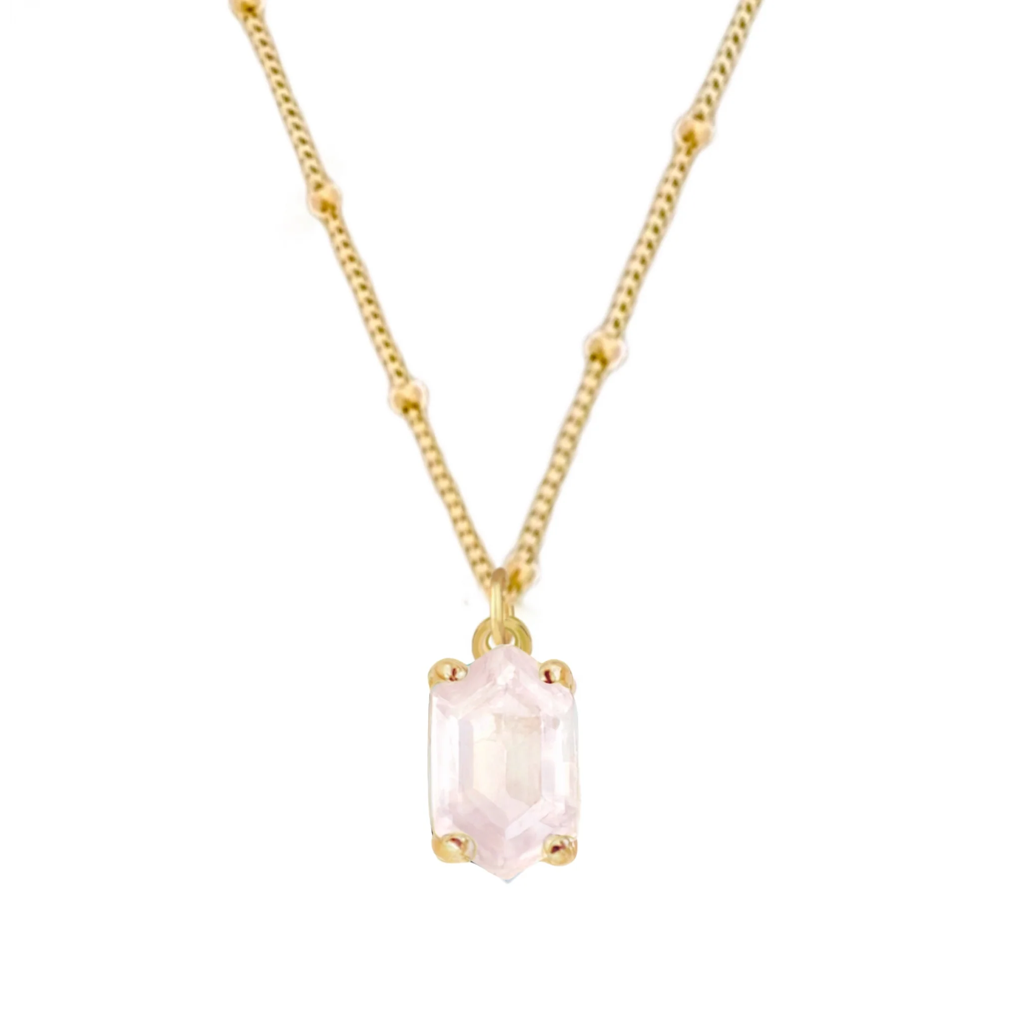 Laihas Mini Hex Crystal Gold Rose Quartz Necklace
