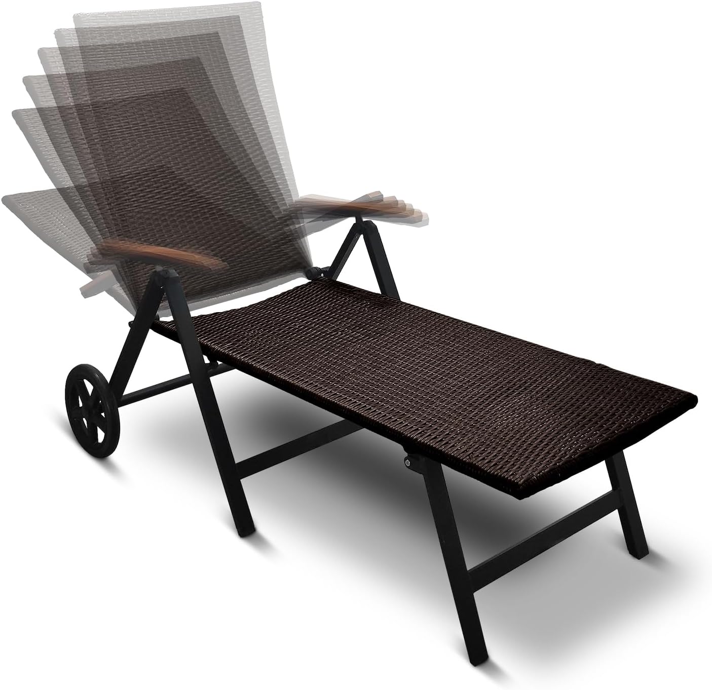 Generikus alumínium polyrattan görgős napozóágy, relax ágy, 120 kg terhelhetőség, összecsukható kerti ágy, barna, új