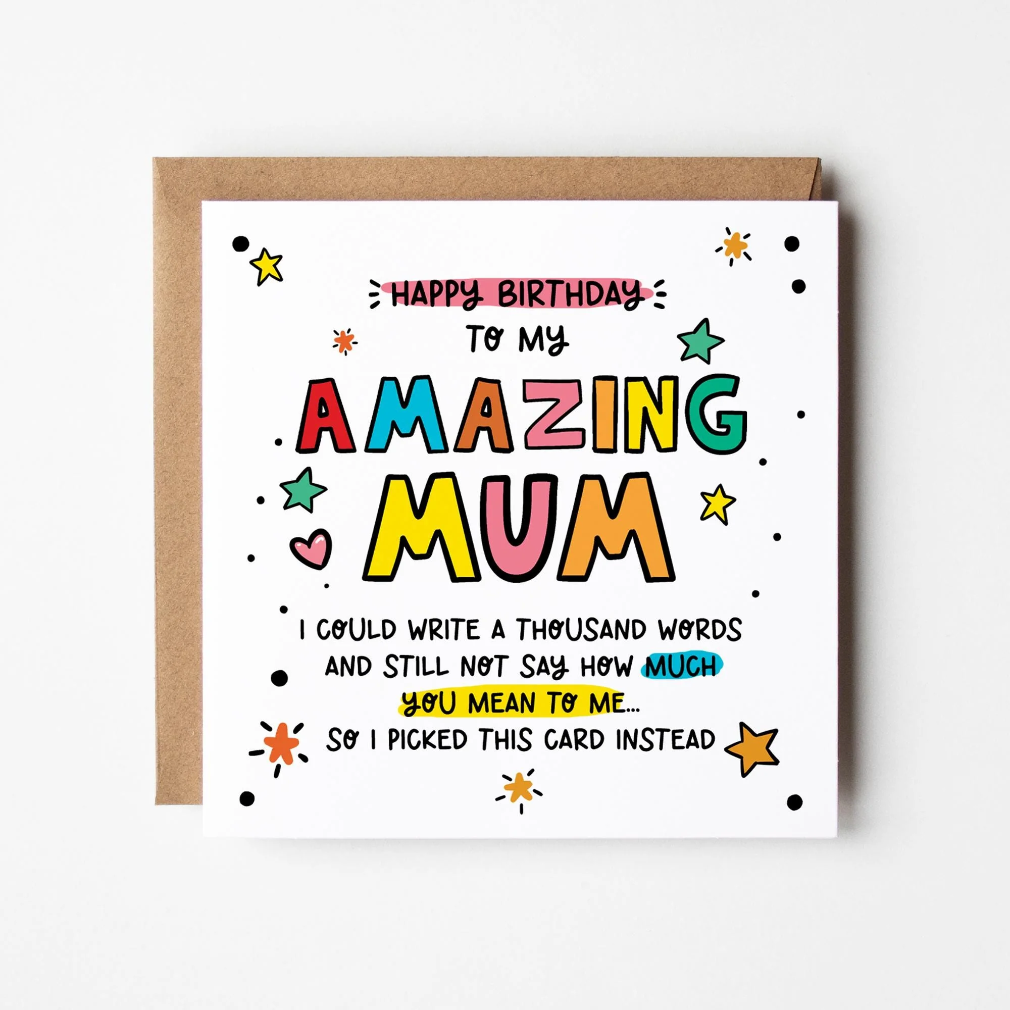 Heartfelt Birthday Card for Mum, Blank Inside with Kraft Envelope