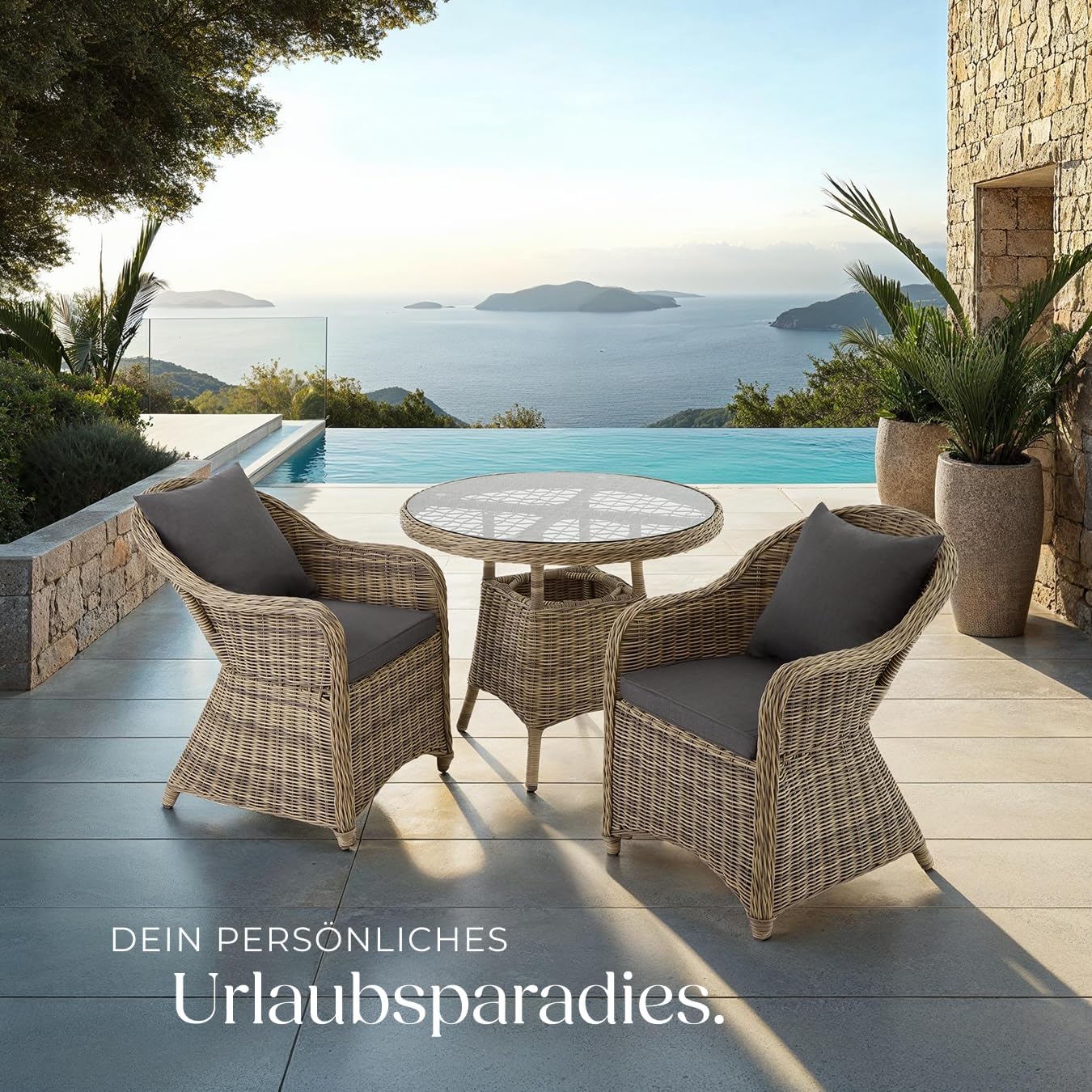 tectake® Alu Polyrattan kerti szék 2 darabos készlet, kerti bútor készlet 2 fotellel, időjárásálló, rattan kerti fotel puha ülőpárnával, levehető és mosható huzattal, stabil és padlókímélő – Natúr