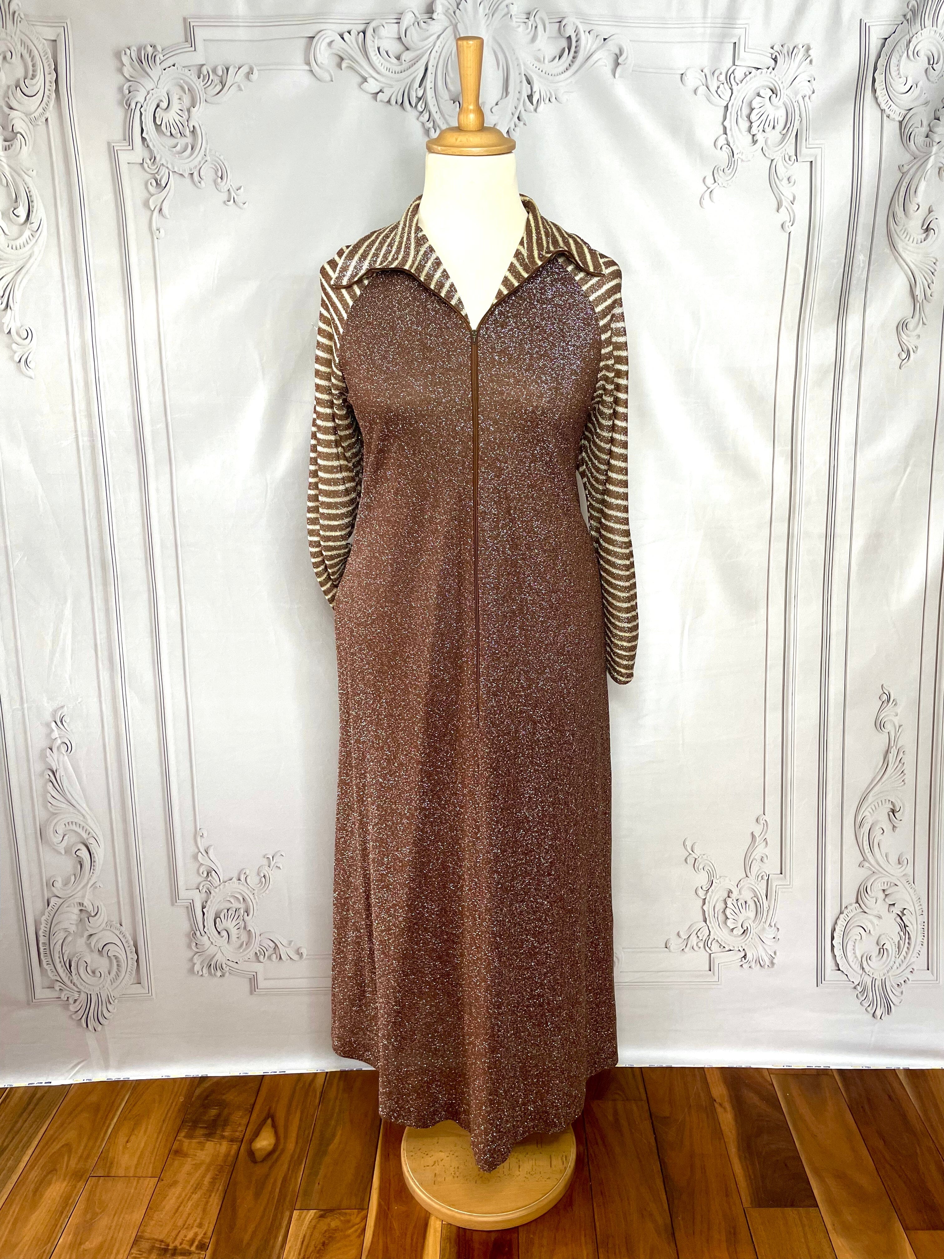 1970s Feiner Fashions Lurex Hostess Maxi Dress