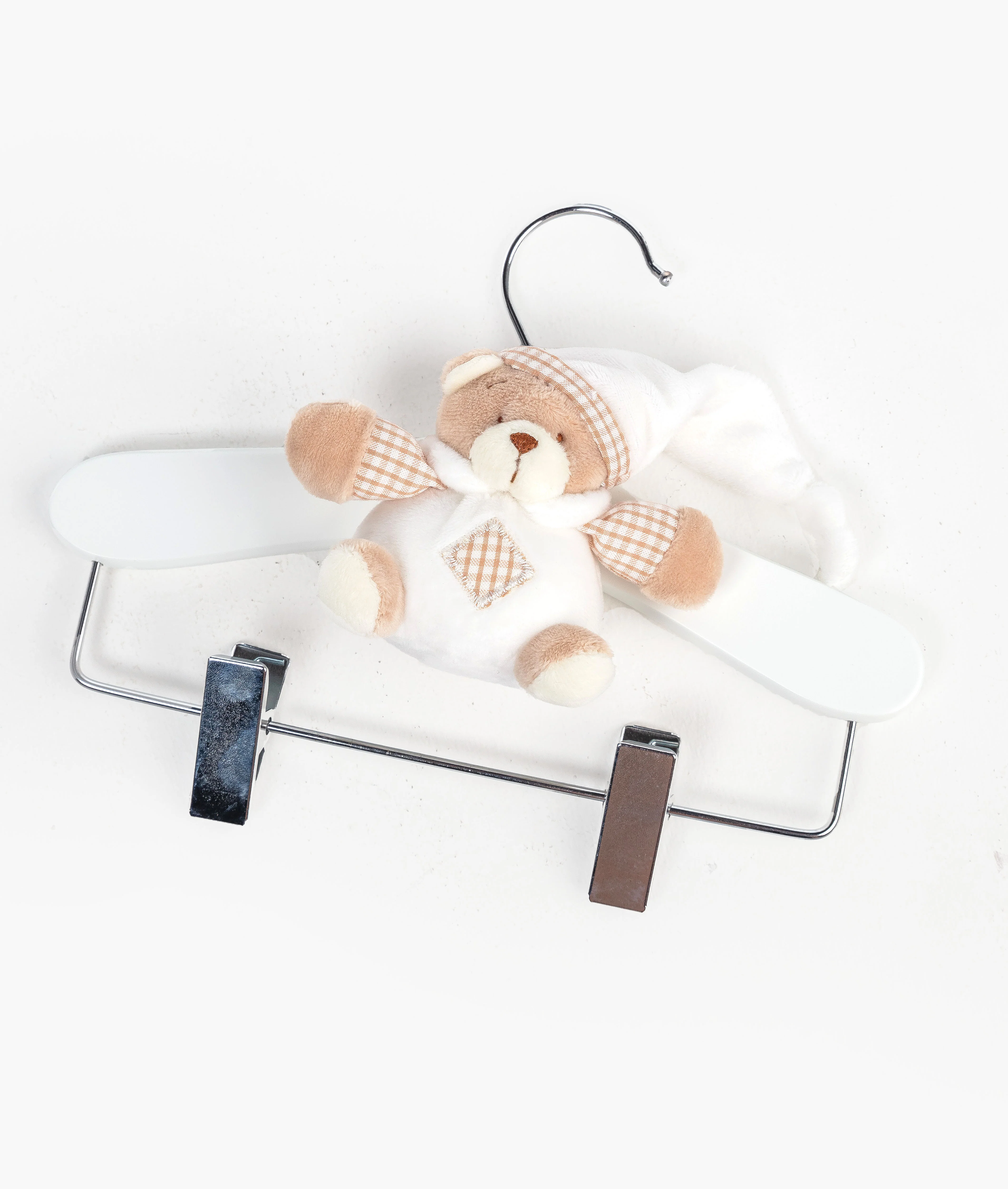 Wooden Hanger with Clips | White & Beige