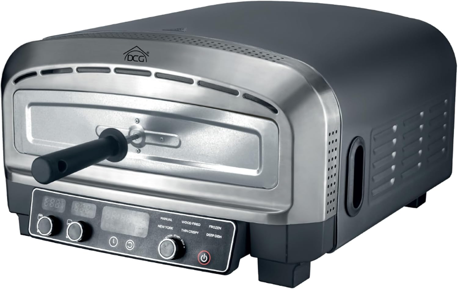 Forno Pizza XXL Professionale, Cuoce in 2 minuti, scalda fino a 400°, Piano cottura in pietra refrattaria da 37x37 cm rimovibile, 2200W 20LT Con pala in alluminio