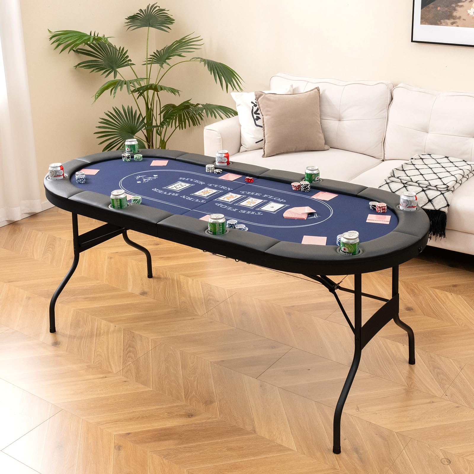 Poker Table Foldable, 8 Players Card Board Game Table w/Deep Metal Cup Holders