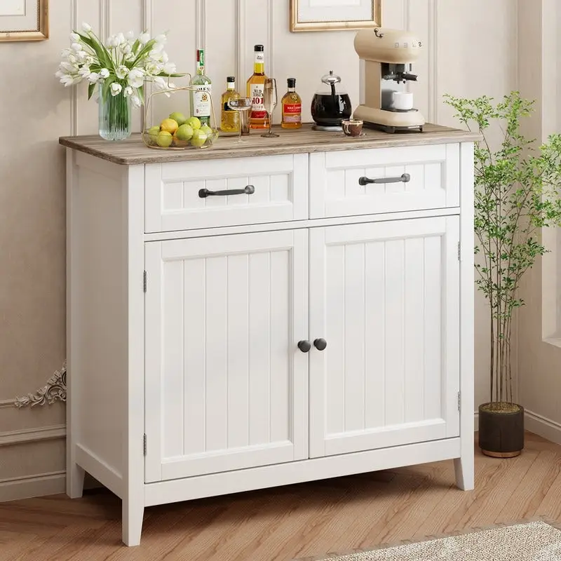 Kitchen Sideboard Buffet Storage Cabinet with 2 Drawers, Coffee Bar Cabinet ,Wood Entryway Cabinet with Double Door Cupboard