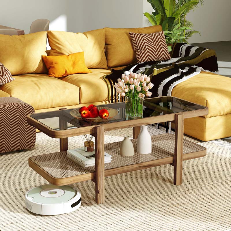 2-Tier Rattan Coffee Table, 47.5
