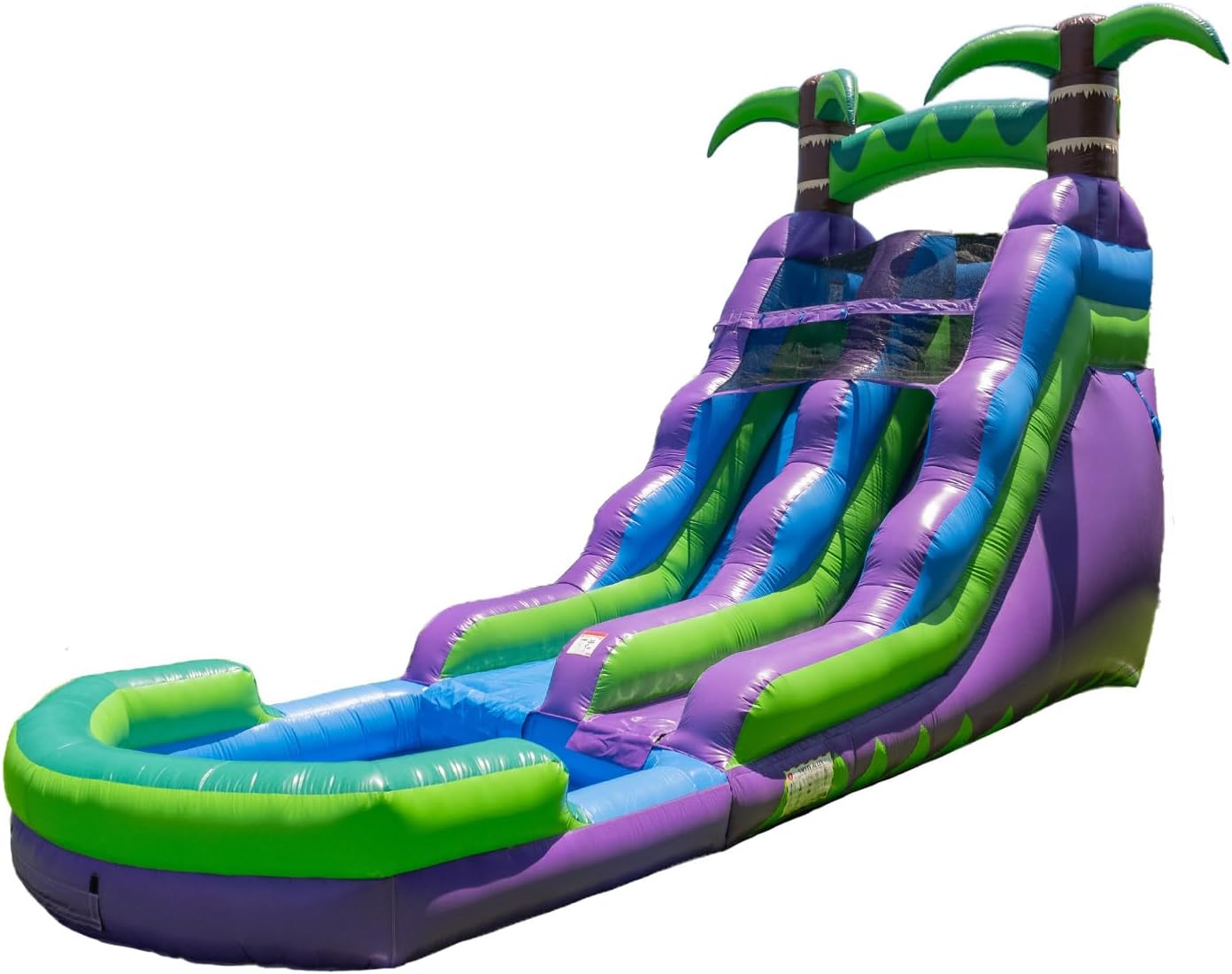 HeroKiddo 16�� Purple Tropical Lightweight Premium Commercial Grade Water Slide Inflatable with Attached Pool for Kids and Adults (with Blower), Wet Dry Use, Summer Fun