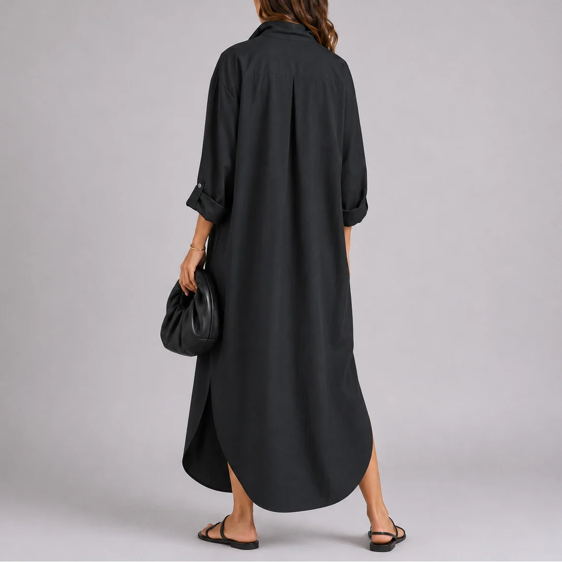 Womena??s Linen Maxi Shirt Dress Relaxed Fit Lightweight Style