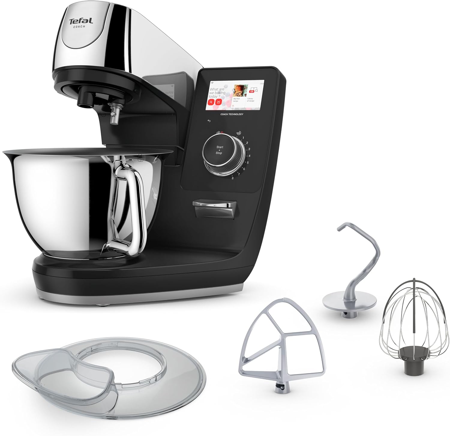 Tefal I-Touch +, Küchenmaschine mit integrierter Waage, Step-by-Step Rezepte, 25 Automatikprogramme, 5,5-Liter-Schüssel, WiFi-Verbindung, 4,3'' Touchscreen, 1200 Watt, Schwarz, QB960DF0