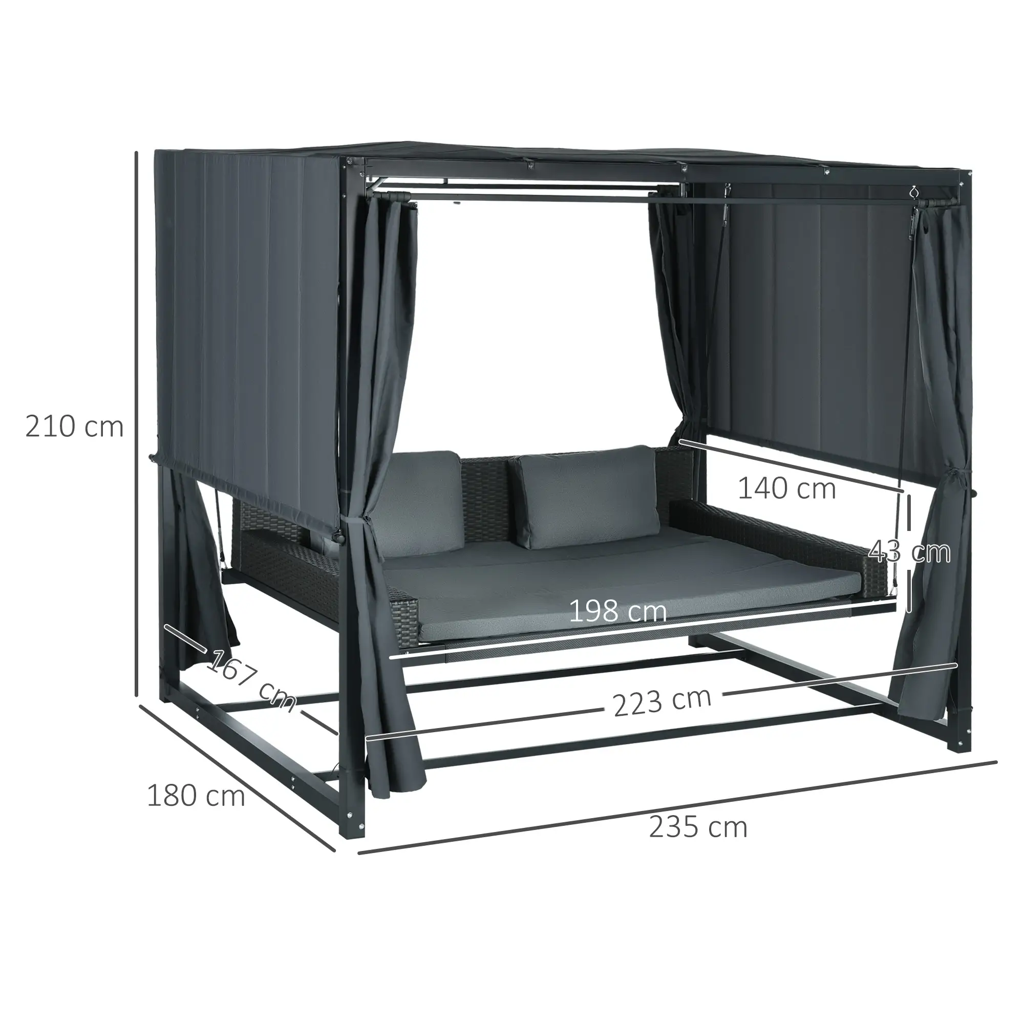 Outsunny Hollywoodschaukel Outdoor 3-in-1 mit Baldachin & Sichtschutz