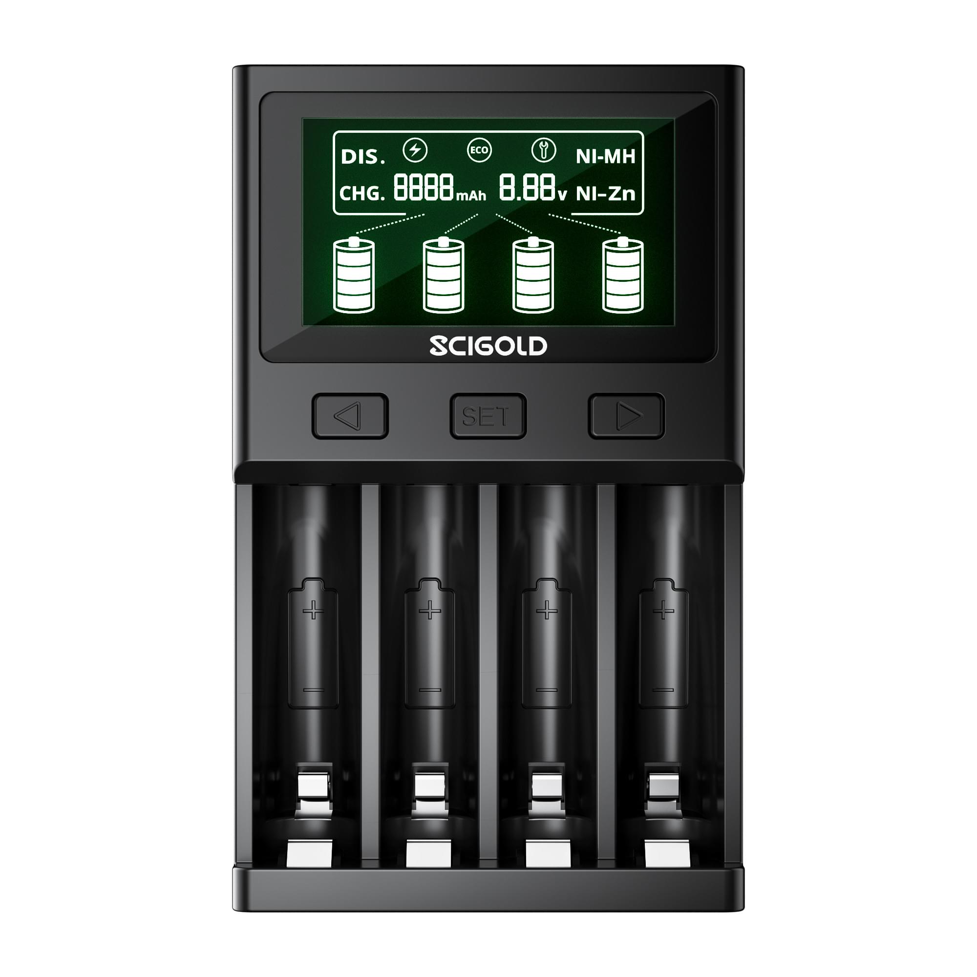 Scigold 4 Bay Ni-Zn/Ni-MH Battery Fast Smart Charger with LCD Display