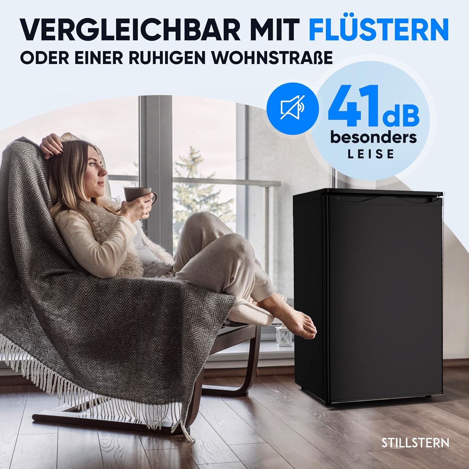 Stillstern Gefrierschrank C (73L) 4-Sterne-Gefrierfach -18°C ger. Energiever. Mini Freezer mit 3 Fächer, stufenlos reg. Temp., kleine Tiefkühltruhe, Türanschlag r./l. Tiefkühlschrank Klein Schwarz
