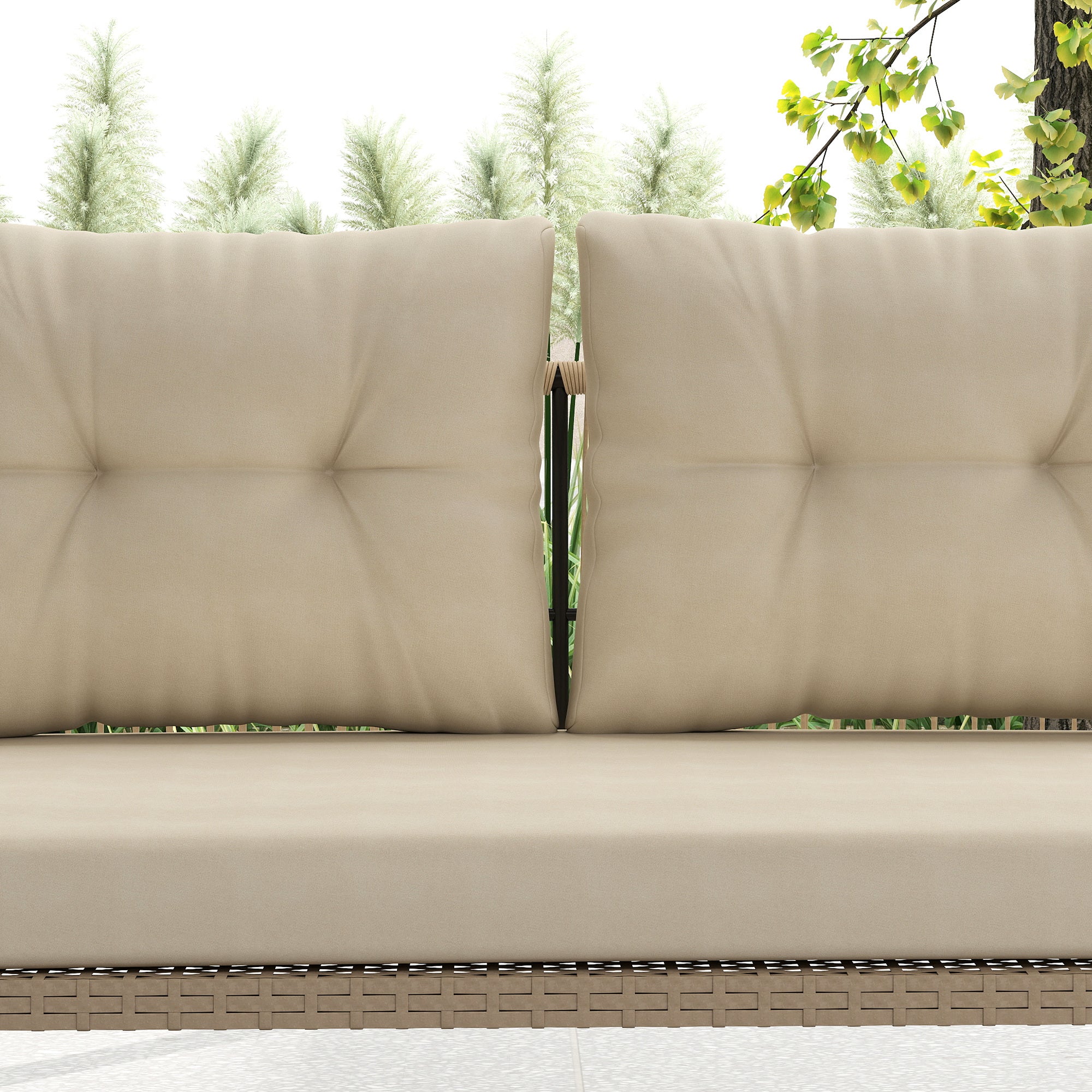 Outsunny Hollywoodschommel 2-Zits Rattan Tuinschommel met Kussens Ketens Tot 240 kg 115 x 66 x 44 cm Beige