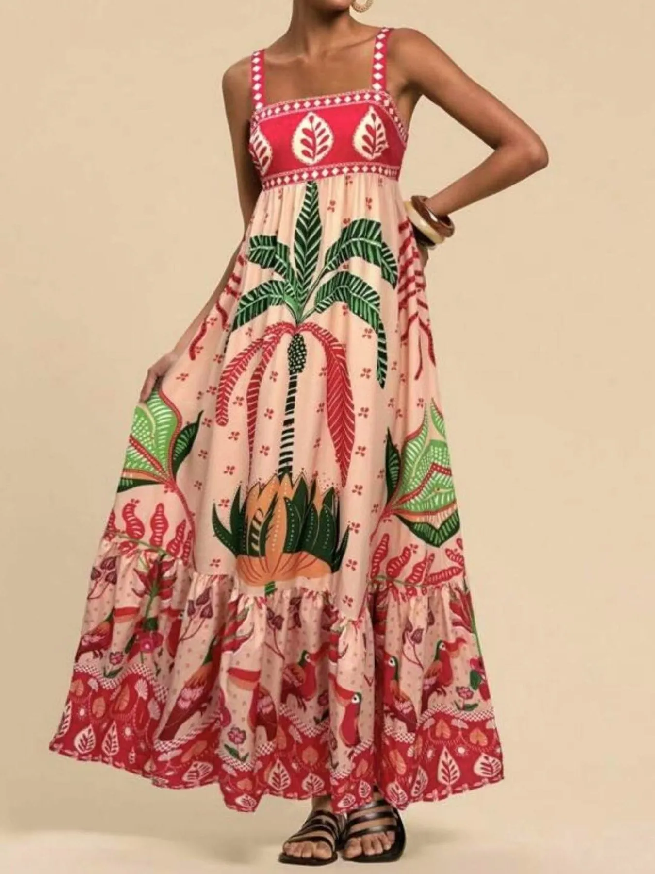 Tropical Print Maxi Cami Dress