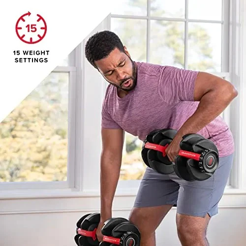 Bowflex SelectTech 552 Adjustable Dumbbells (pair), 2.3–23.8 kg, space-saving home fitness equipment