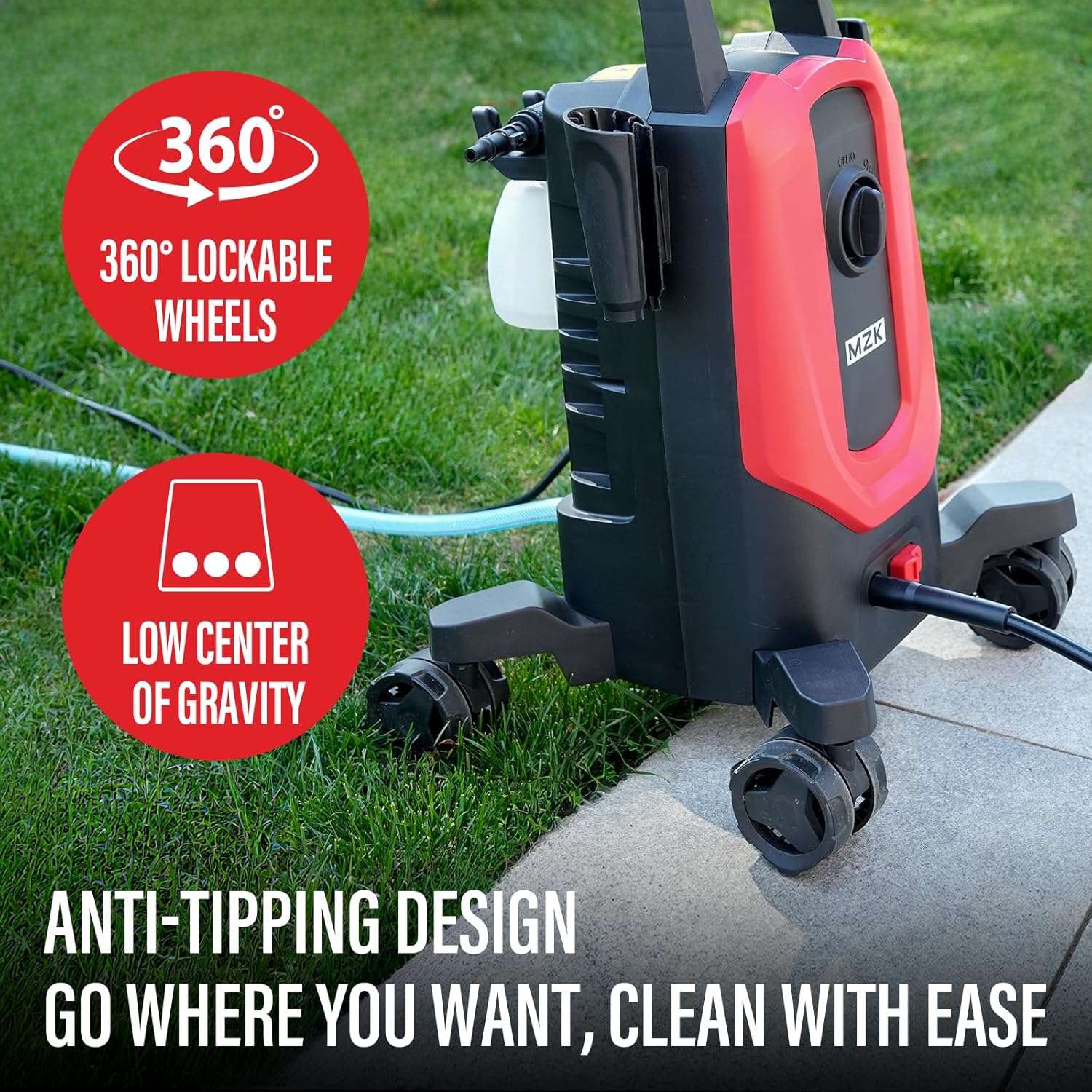 MZK electric high-pressure cleaner with 360掳 quick-connect nozzle and replaceable foam cannon
