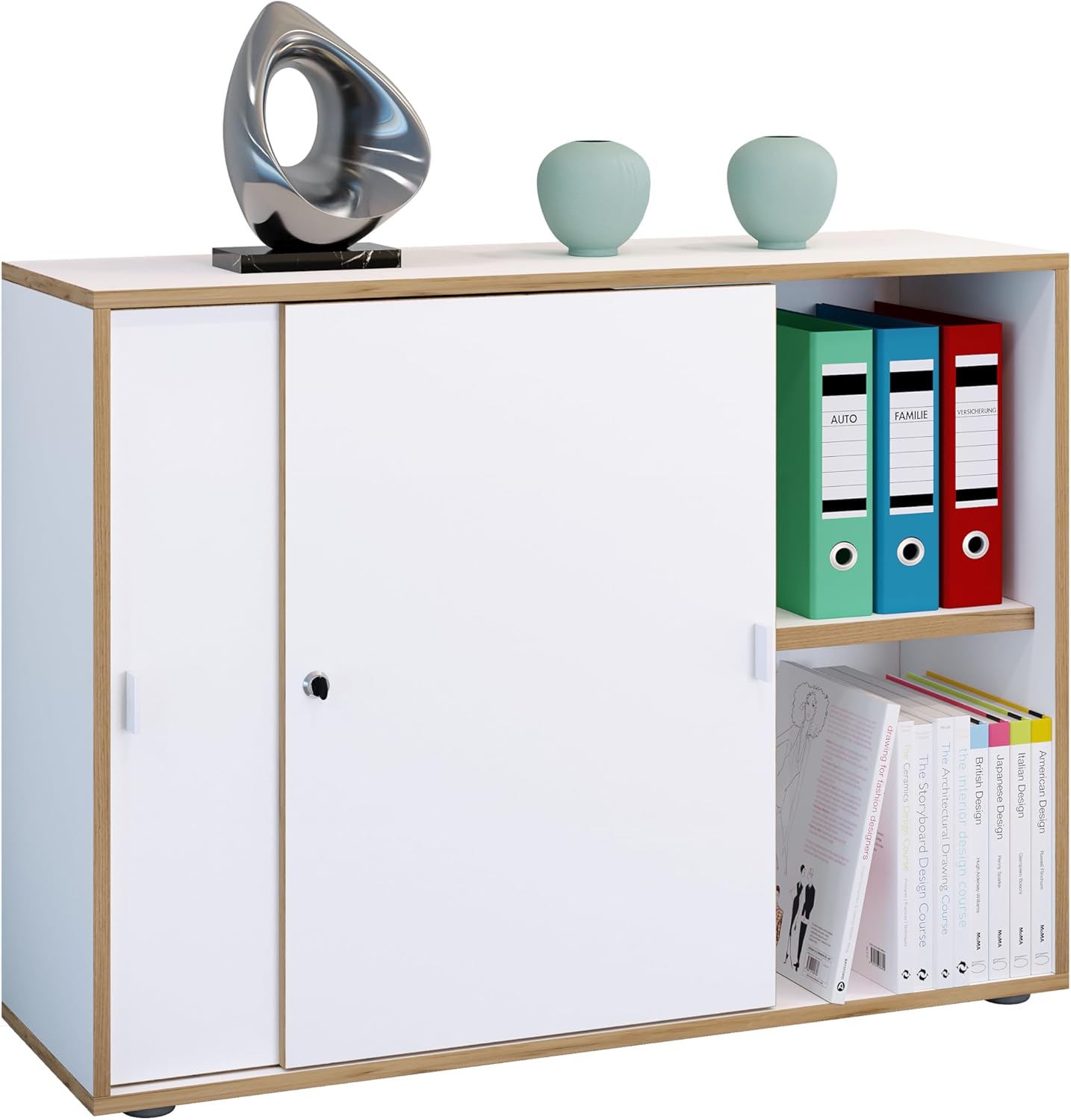 VCM Büroschrank mit 2 Fächern | moderner Aktenschrank mit Schiebetüren | Maße ca. H. 74 x B. 100 x T. 37 cm– Salia 2-Fach