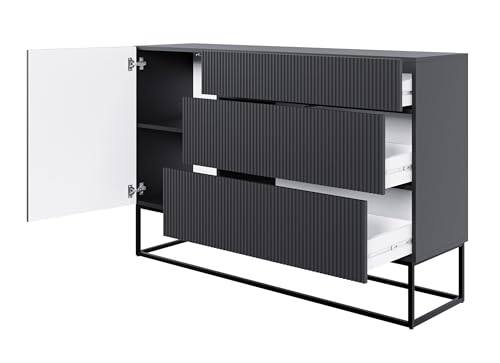 Selsey Cassettiera Armadio 140 cm con 3 cassetti e 1 anta nera gambe nere Veldio : Amazon.it: Casa e cucina