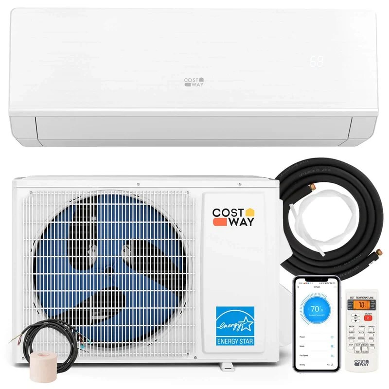 Energy Star minősítésű, 12000 BTU, 24 SEER2 mini split klímaberendezés hőszivattyúval, WiFi-képes, cső nélküli inverteres AC egység, 70 nm hűtési kapacitás