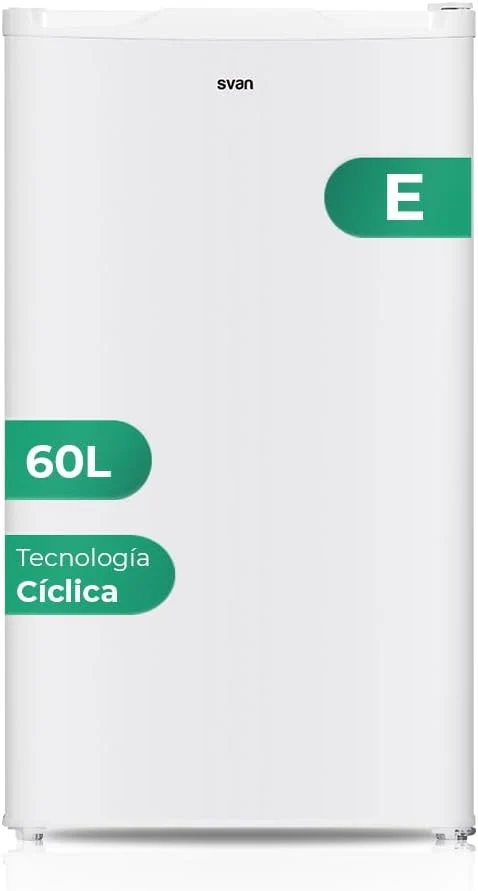 Svan Congelador Vertical Blanco SCV85502E. Capacidad 60 Litros, Puerta Reversible, Bajo nivel Sonoro, Eficiencia Energética Clase E