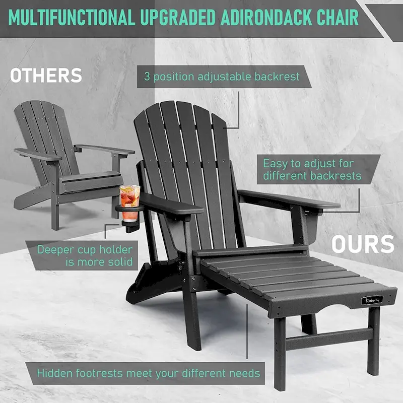 Vrakae Folding and Adjustable Adirondack Chair with Ottoman