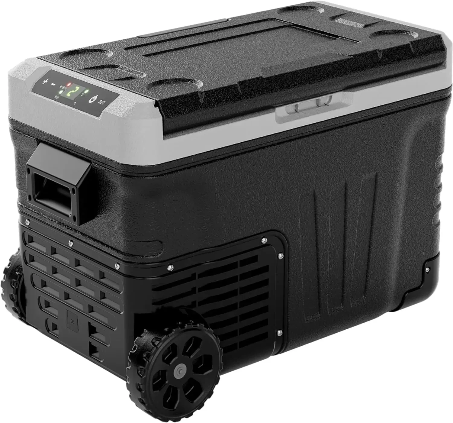 12 Volt Refrigerator, 53QT(50L) Electric Cooler, Portable Freezer 12V/24V DC 110-240V AC, 12V Fridge -4 ~68 , 12V Cooler with Wheels & 2 Baskets for Travel, Truck, Boat, Camping