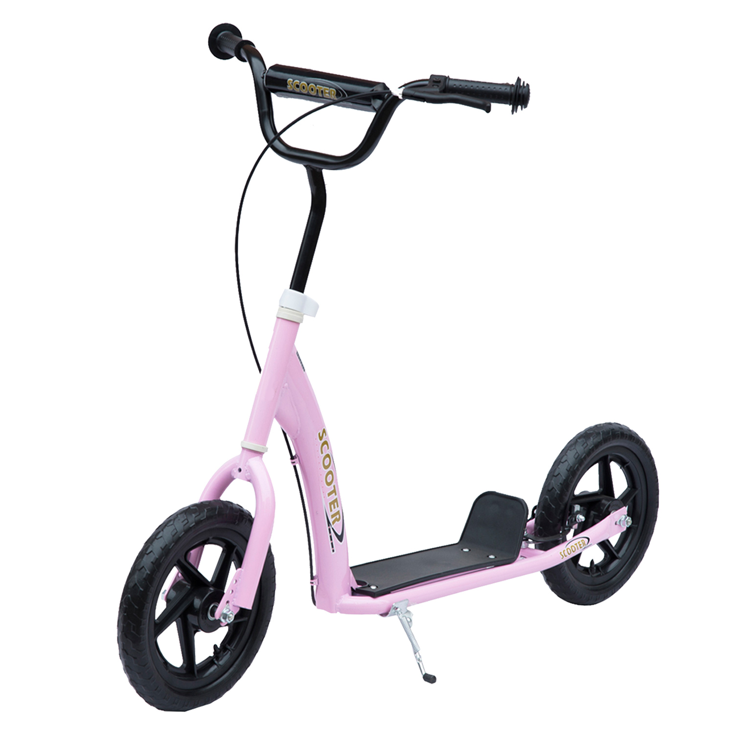 HOMCOM Step, Scooter voor Kinderen, met Handrem, Standaard, 12 Inch Wielen, vanaf 5 Jaar, Staal, Roze 120 x 52 x 88 cm