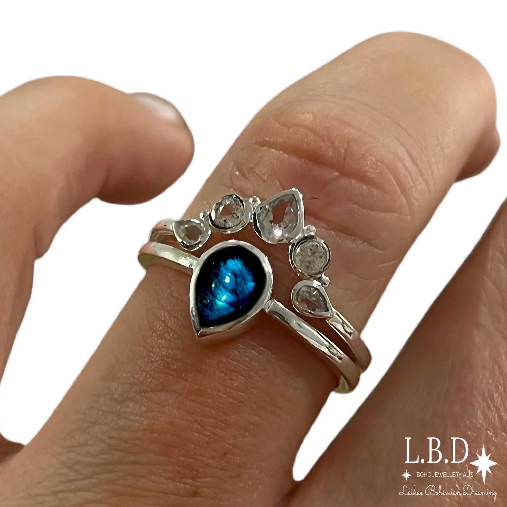 Laihas Queen Of Cups Topaz and Labradorite Ring Set