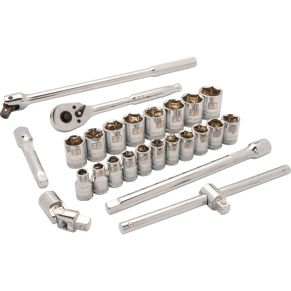 Dynamic D018009  ~  1/2 Inch Drive 25 Pc 6 Point Std Met Socket