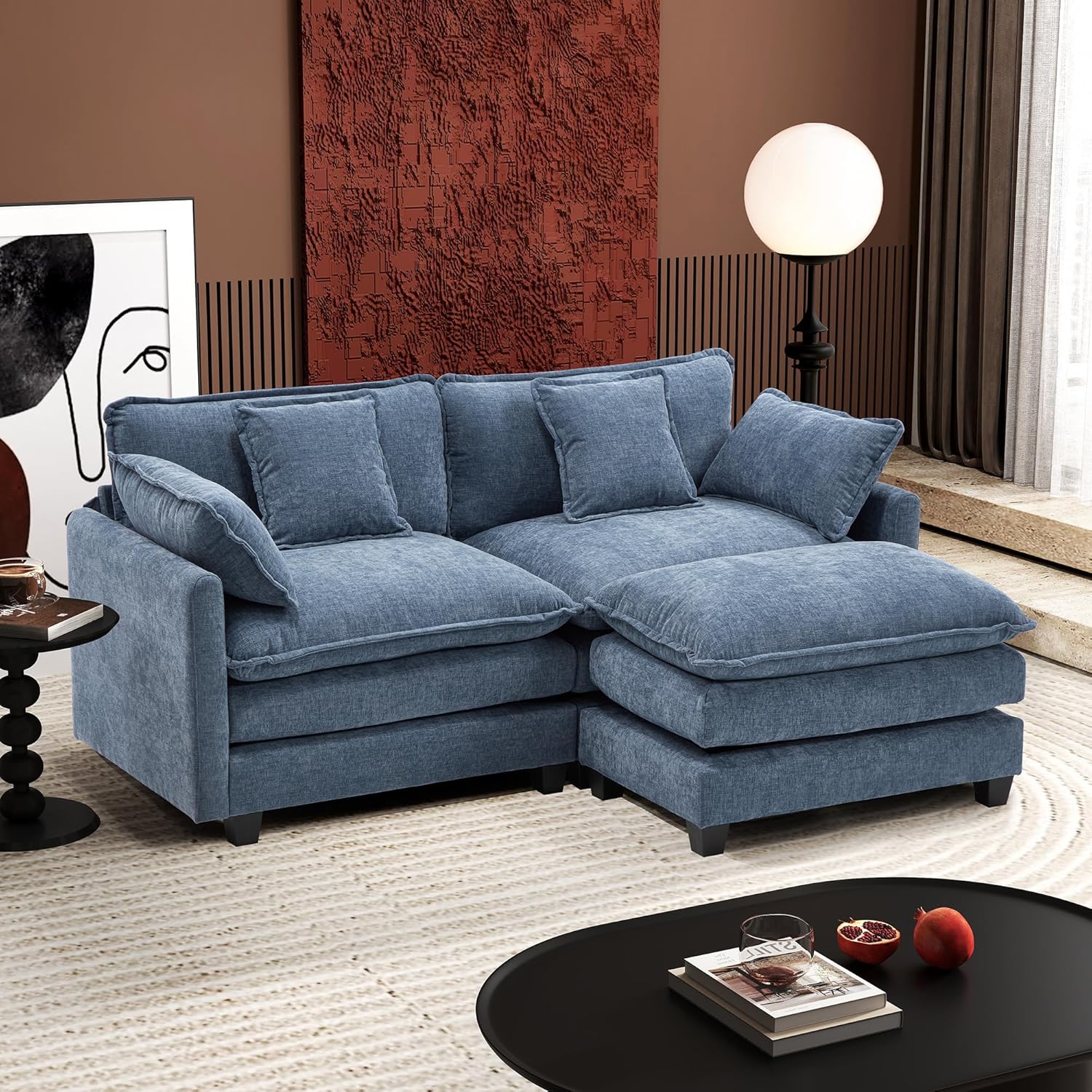 111.4 Inch L-Shaped Modern Sofa Modular Cloud Sofa Ottoman 4-Seater Chenille Deep Seat Sofa