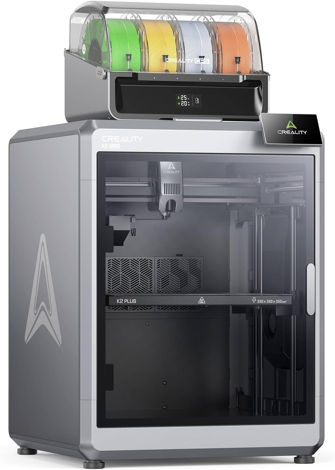 Creality K2 Plus Combo Stampante 3D con scatola intelligente a filamento CFS, doppia fotocamera AI, 600 mm/s stampa ad alta velocità, area di stampa 350 x 350 x 350 mm