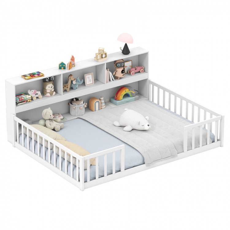Full Size Montessori Floor Bed with Bookcase