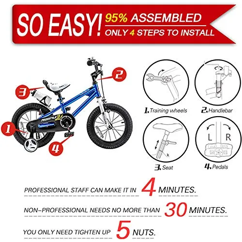 Royalbaby Kids Bike Freestyle BMX Bicycle with Training Wheels Kickstand